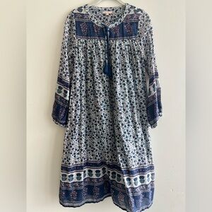 Pink Chicken Sanna Midi Dress Oversized M Blue Floral Boho Peasant Flowing